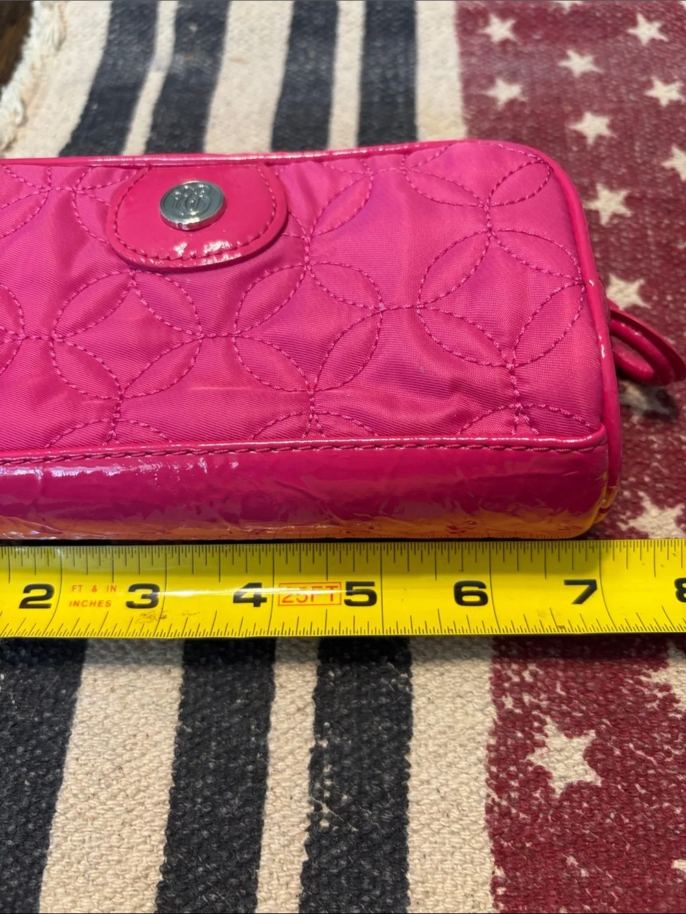 Vera Bradley Hot Pink Quilted Cosmetic Pouch with Silver Accent